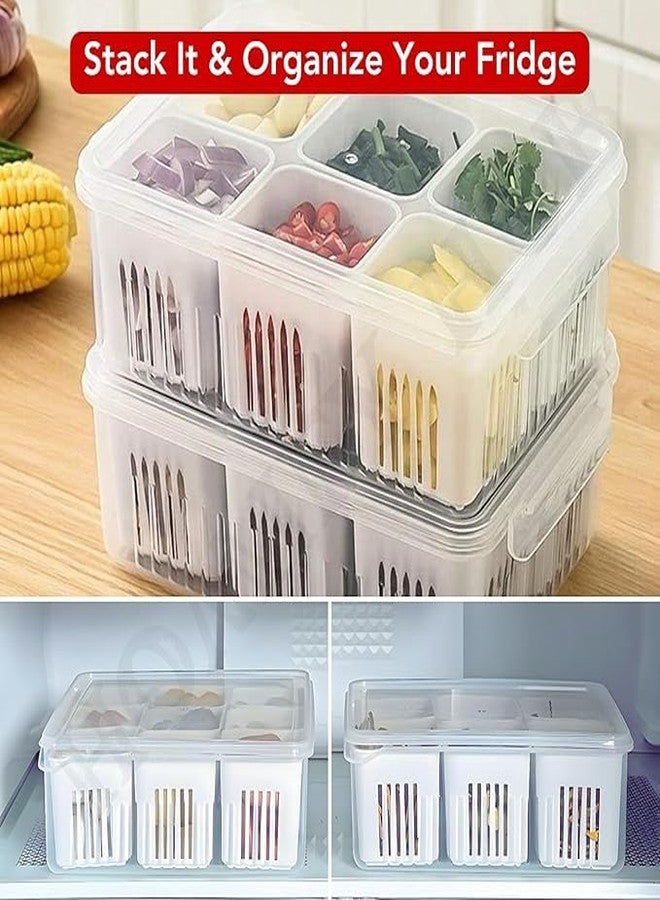 YEKDA Plastic Vegetable Storage Organizer Box Set for Fridge with Drain Cup Removable Fridge Storage Boxes for Chopped Vegetables Fruits freezer Safe Container with Lid 6 Compartment, Transparent - Image 4